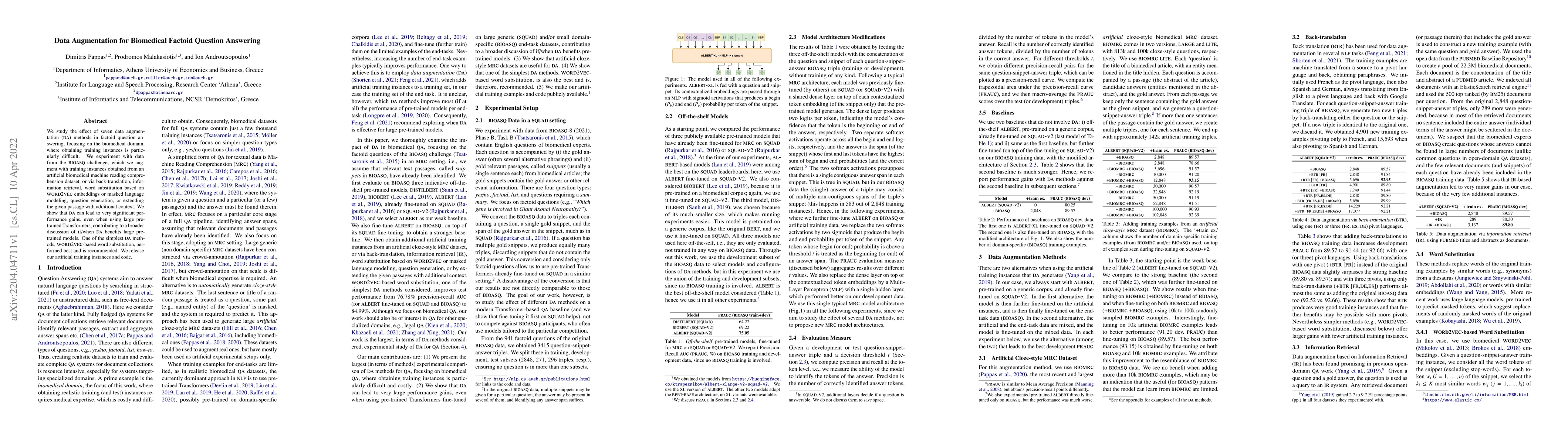 Thumbnail for Data Augmentation for Biomedical Factoid Question Answering