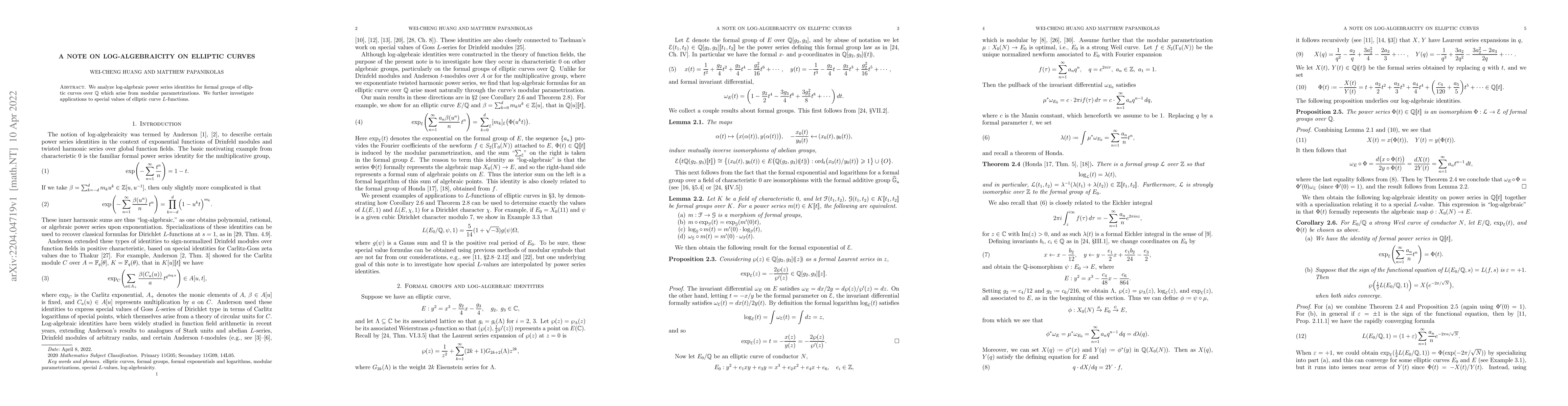 Thumbnail for A note on log-algebraicity on elliptic curves