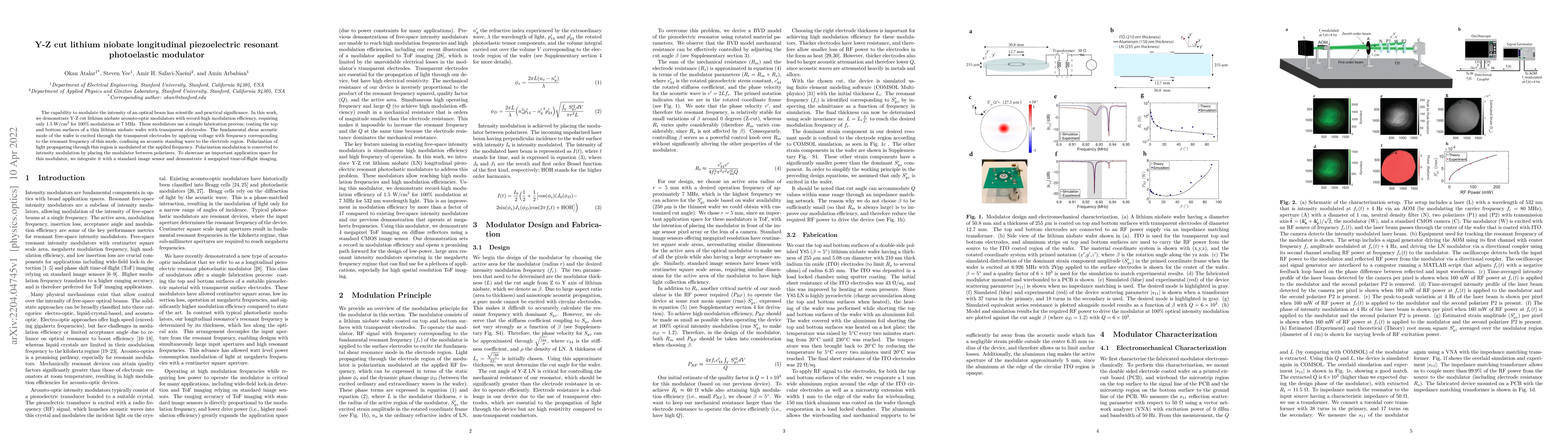 Thumbnail for Y-Z cut lithium niobate longitudinal piezoelectric resonant photoelastic
  modulator