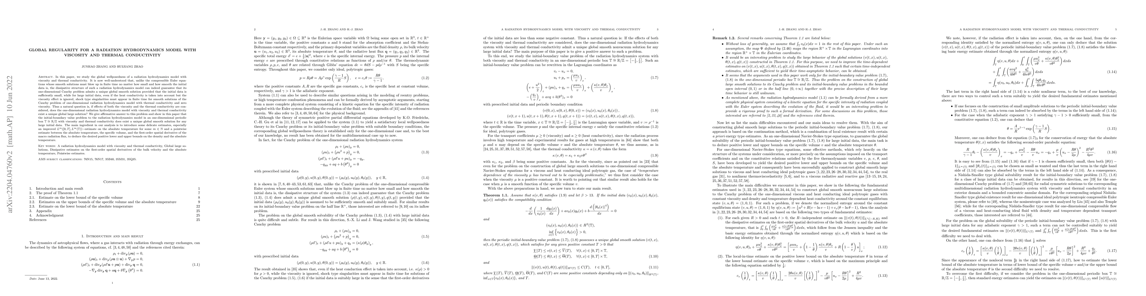 Thumbnail for Global Regularity for A Radiation Hydrodynamics Model with Viscosity and
  Thermal Conductivity
