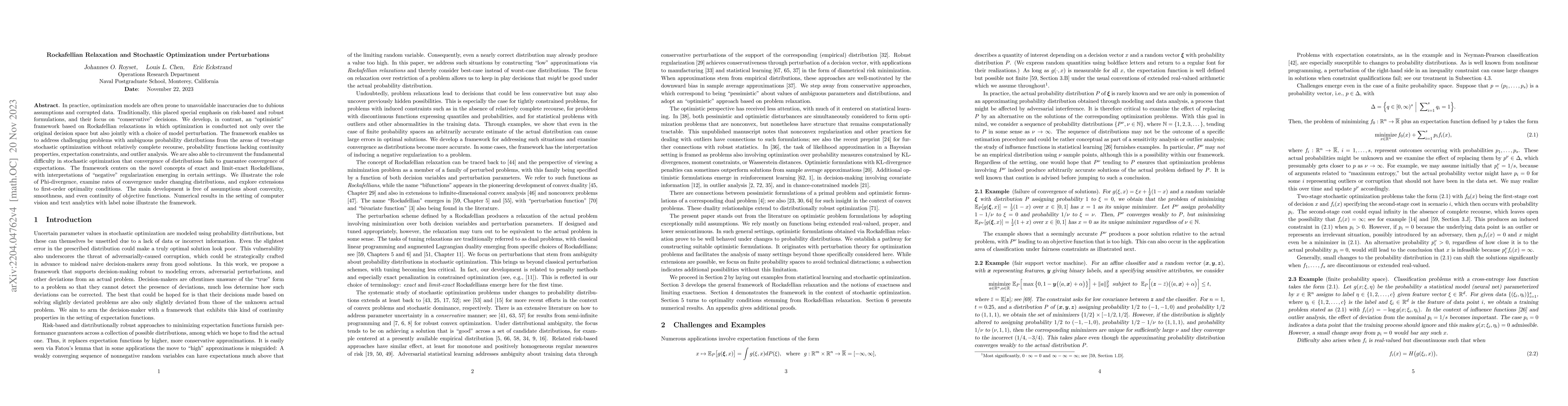Thumbnail for Rockafellian Relaxation and Stochastic Optimization under Perturbations