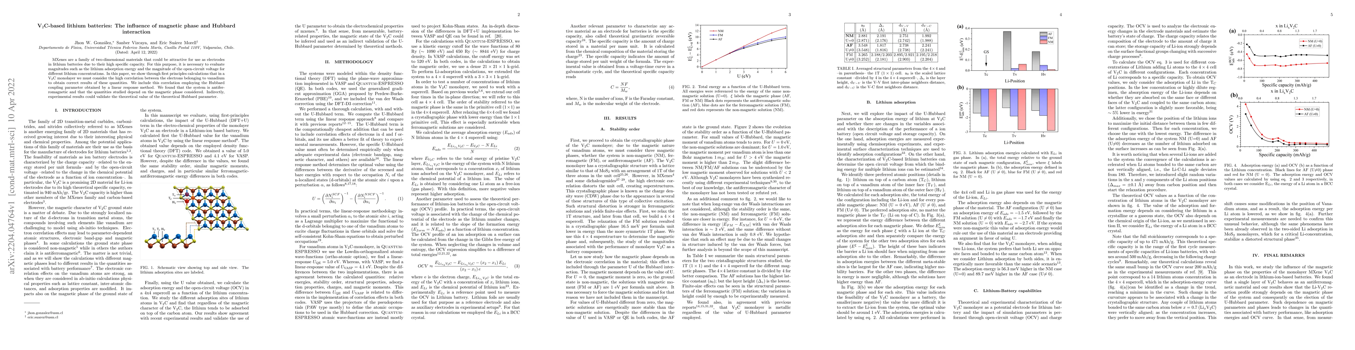 Thumbnail for V$_2$C-based lithium batteries: The influence of magnetic phase and
  Hubbard interaction