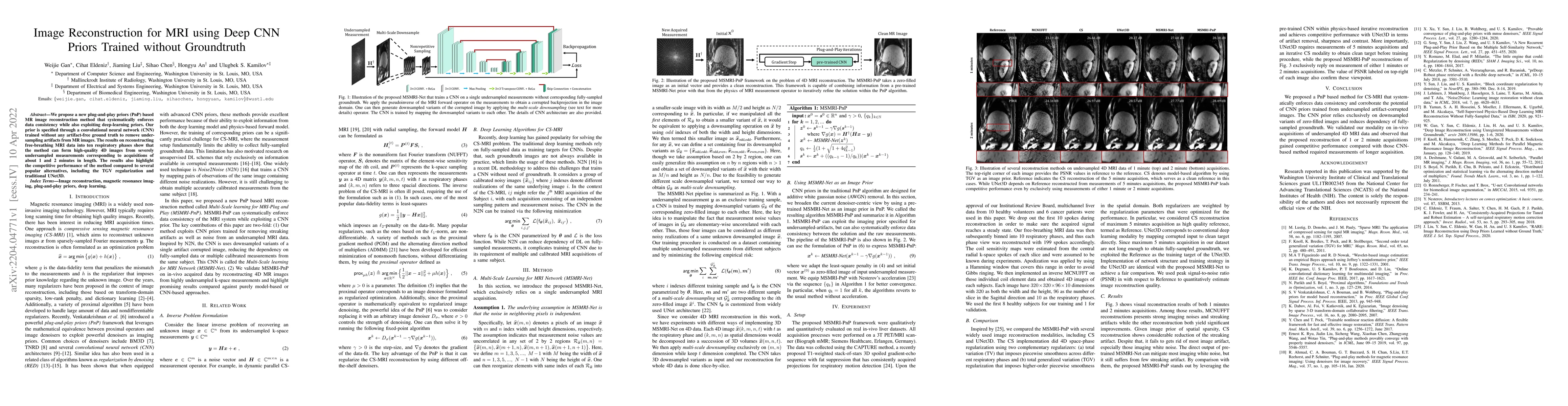 Thumbnail for Image Reconstruction for MRI using Deep CNN Priors Trained without
  Groundtruth