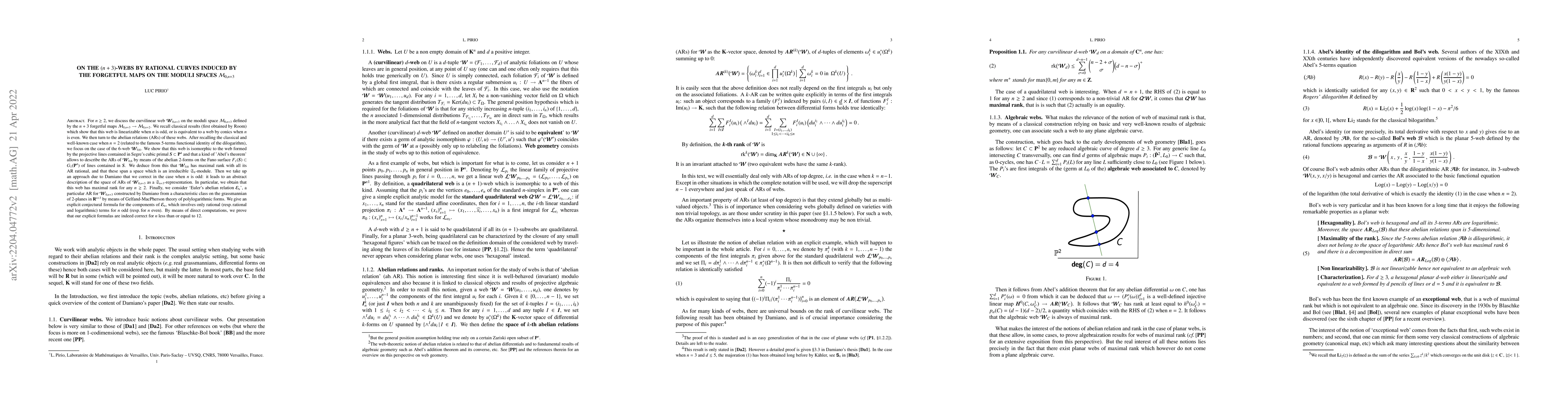 Thumbnail for On the $(n+3)$-webs by rational curves induced by the forgetful maps on
  the moduli spaces $\mathcal M_{0,n+3}$