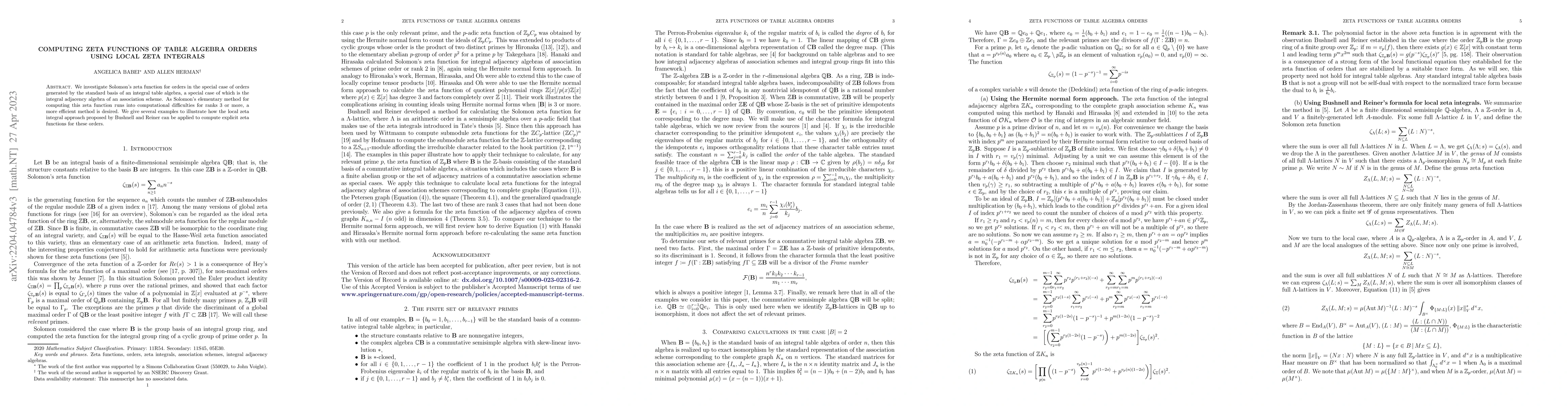 Thumbnail for Computing zeta functions of table algebra orders using local zeta
  integrals