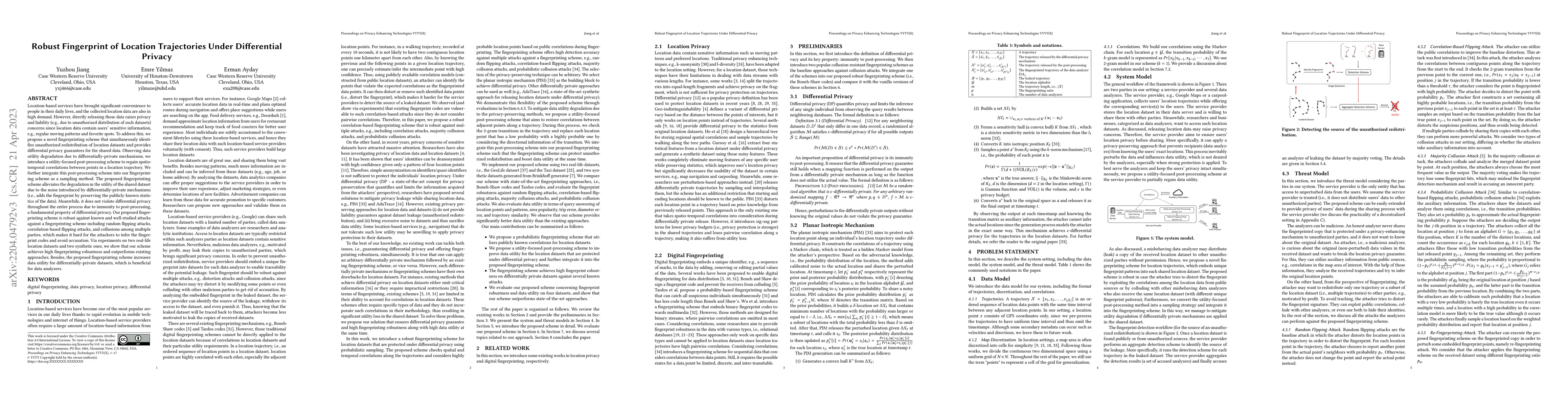 Thumbnail for Robust Fingerprint of Location Trajectories Under Differential Privacy