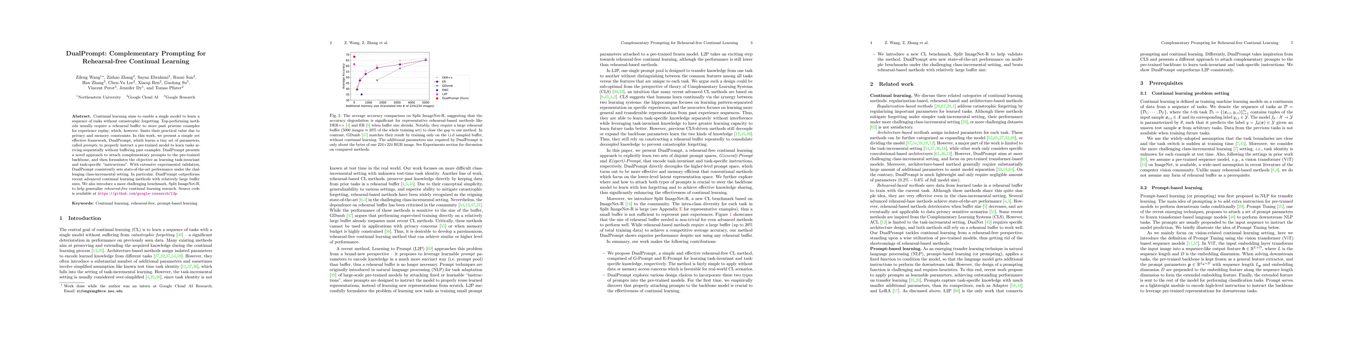 Thumbnail for DualPrompt: Complementary Prompting for Rehearsal-free Continual
  Learning