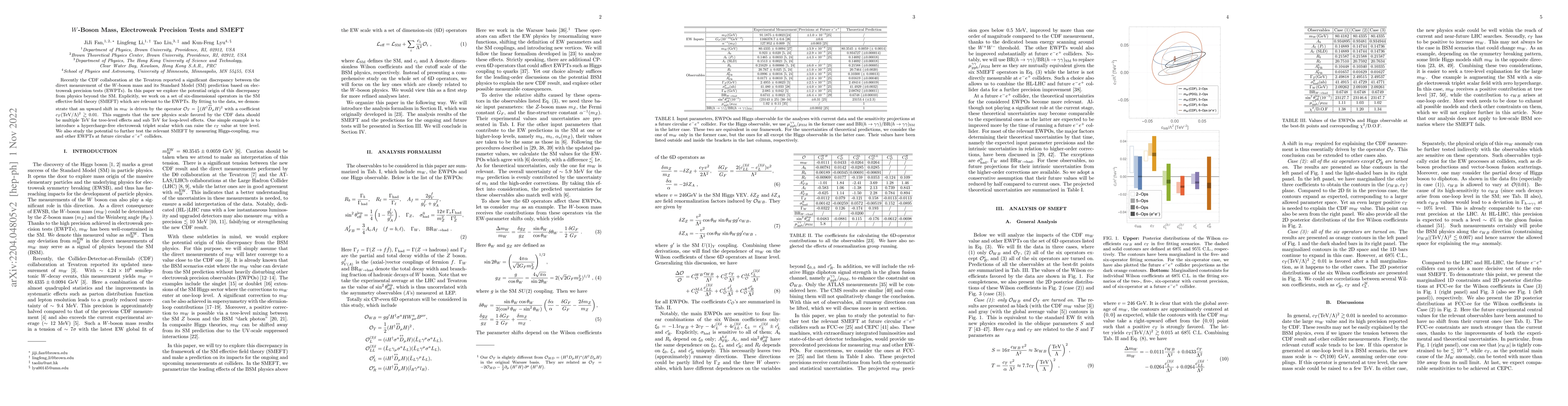 Thumbnail for $W$-Boson Mass, Electroweak Precision Tests and SMEFT