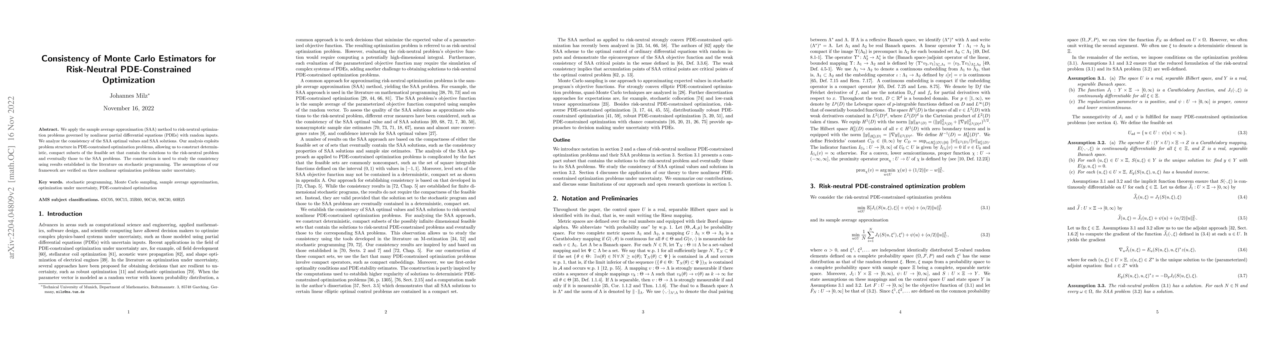 Thumbnail for Consistency of Monte Carlo Estimators for Risk-Neutral PDE-Constrained
  Optimization