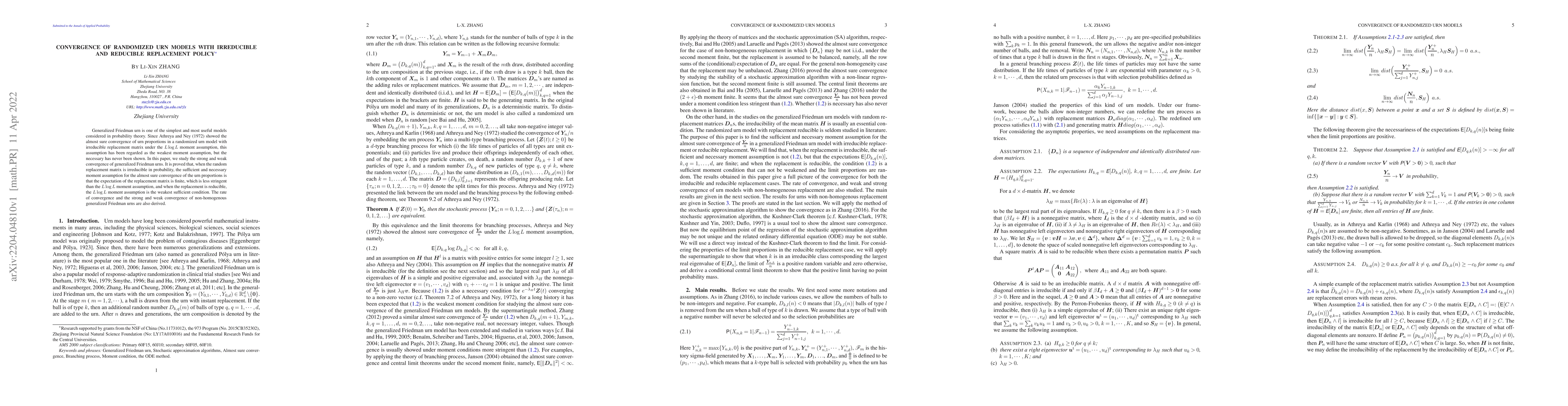 Thumbnail for Convergence of randomized urn models with irreducible and reducible
  replacement policy