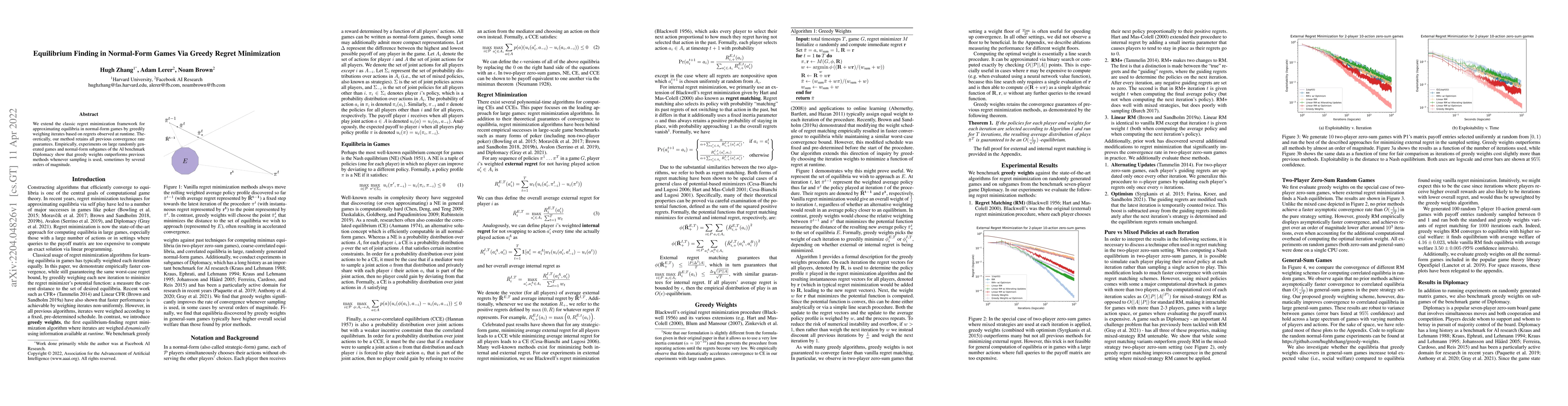 Thumbnail for Equilibrium Finding in Normal-Form Games Via Greedy Regret Minimization