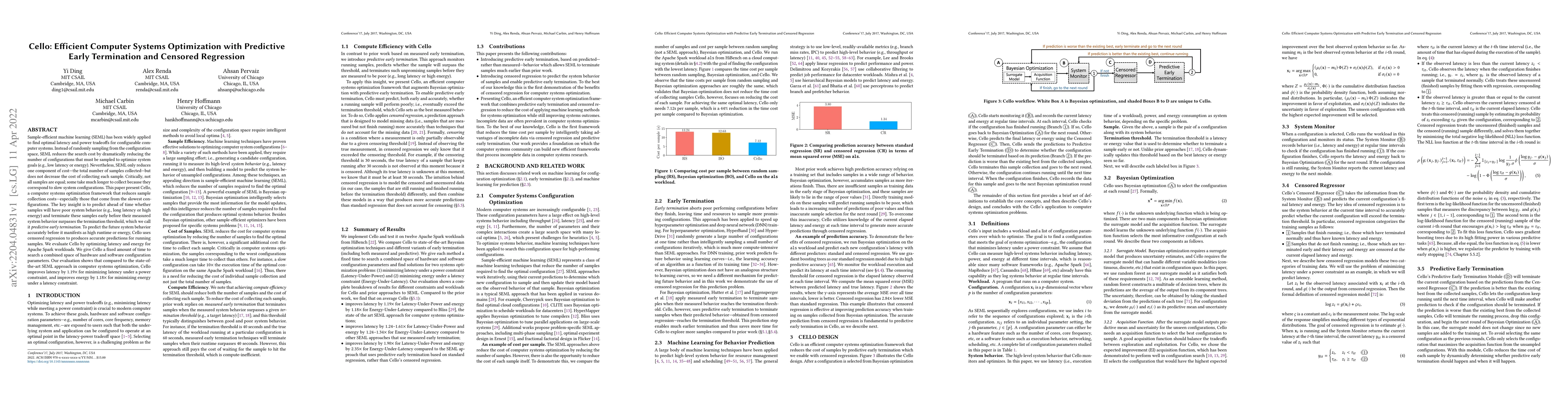 Thumbnail for Cello: Efficient Computer Systems Optimization with Predictive Early
  Termination and Censored Regression