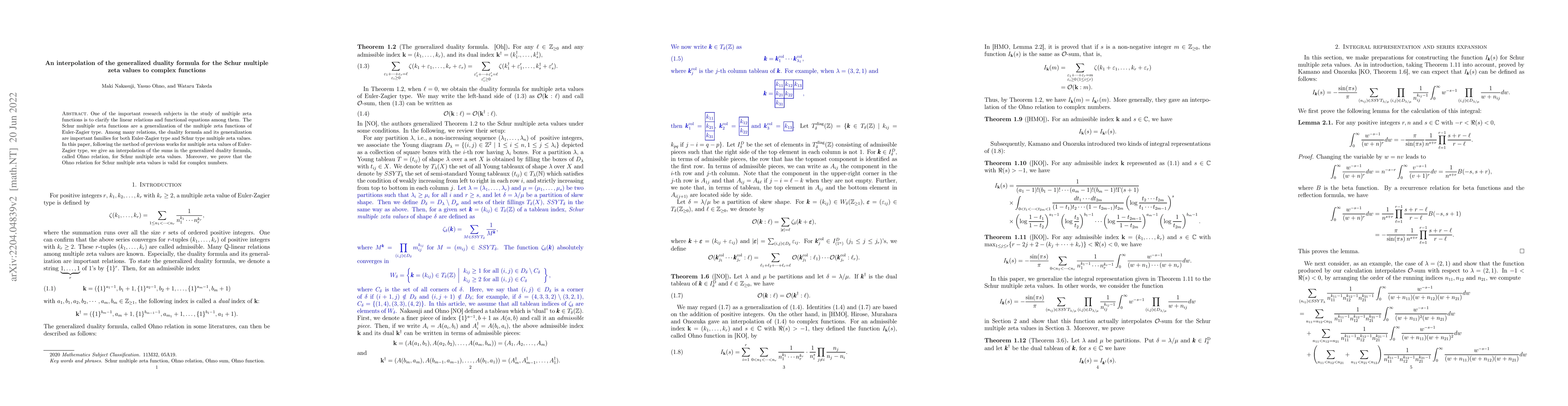 Thumbnail for An interpolation of the generalized duality formula for the Schur
  multiple zeta values to complex functions