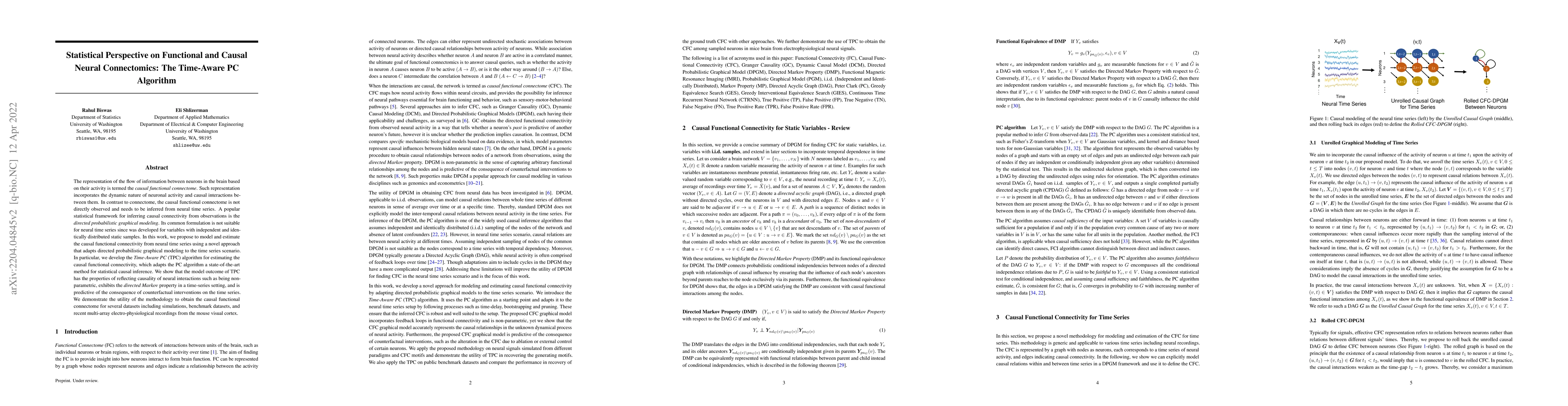 Thumbnail for Statistical Perspective on Functional and Causal Neural Connectomics:
  The Time-Aware PC Algorithm