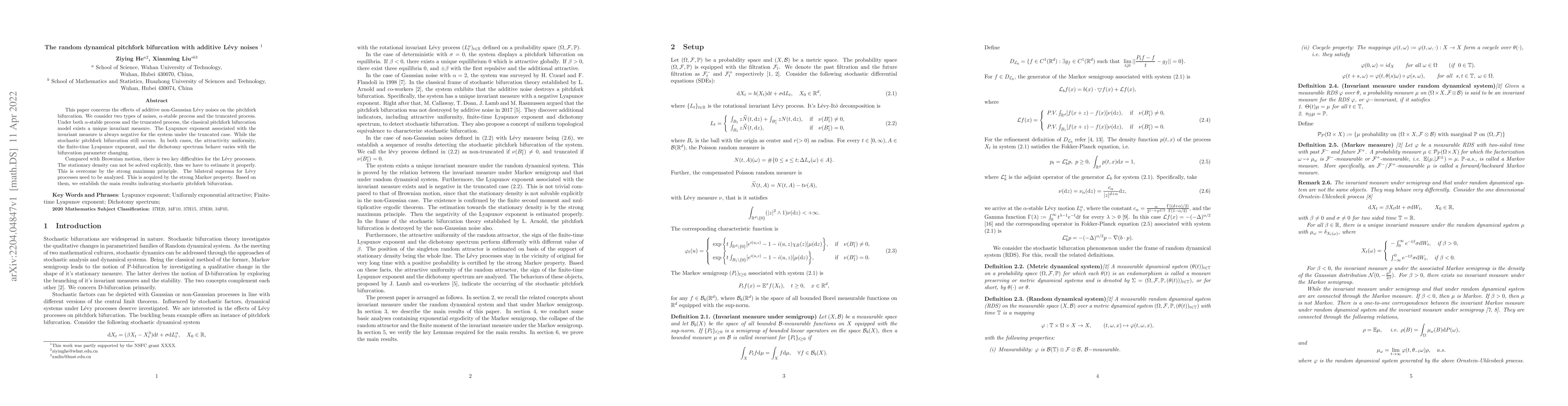 Thumbnail for The random dynamical pitchfork bifurcation with additive L\'evy noises