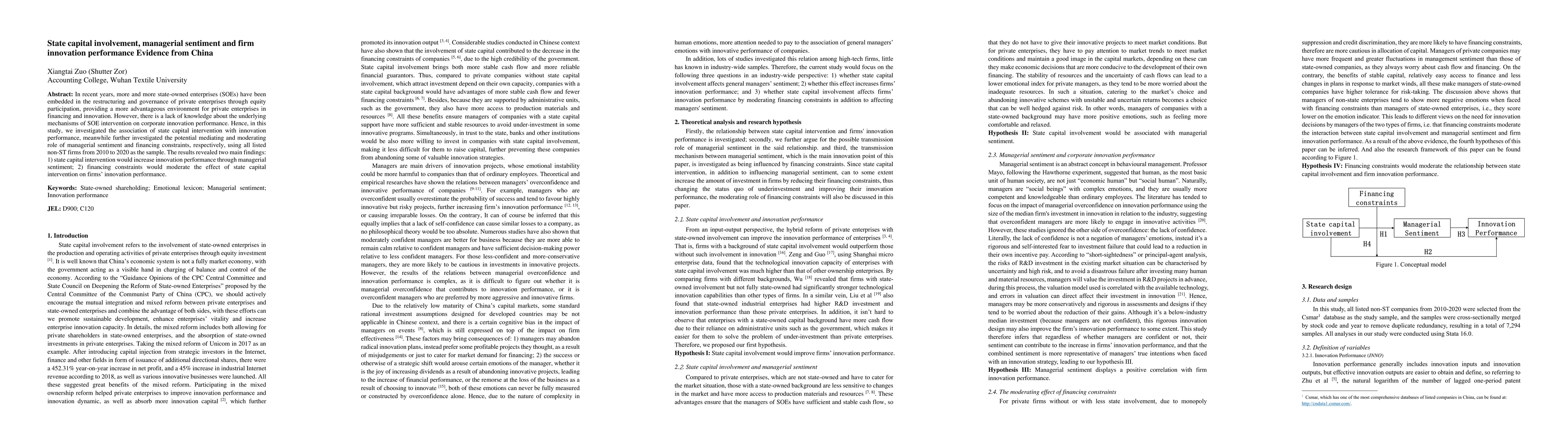 Thumbnail for State capital involvement, managerial sentiment and firm innovation
  performance Evidence from China