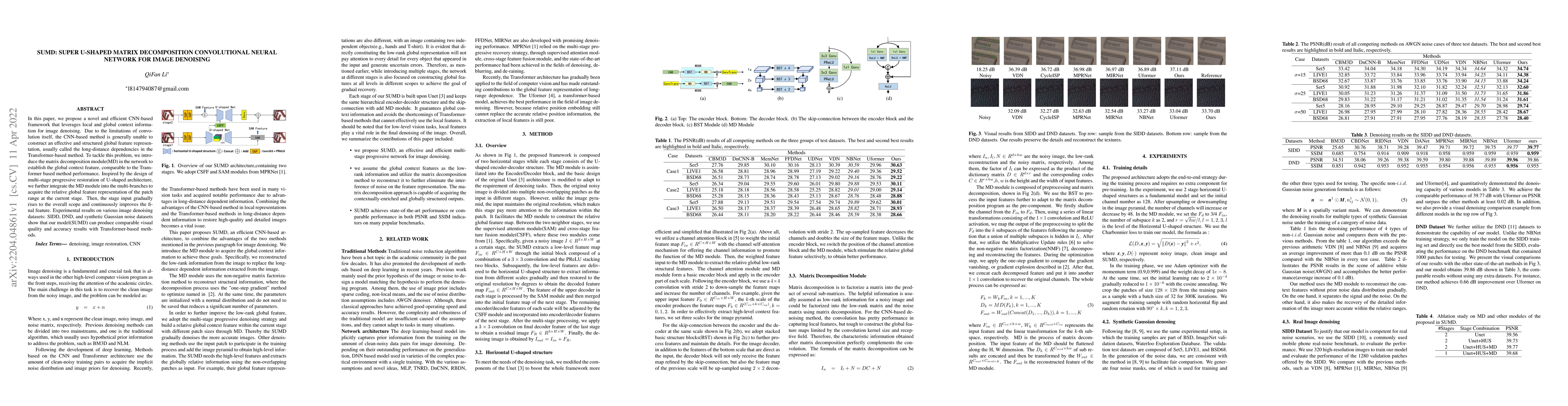 Thumbnail for SUMD: Super U-shaped Matrix Decomposition Convolutional neural network
  for Image denoising