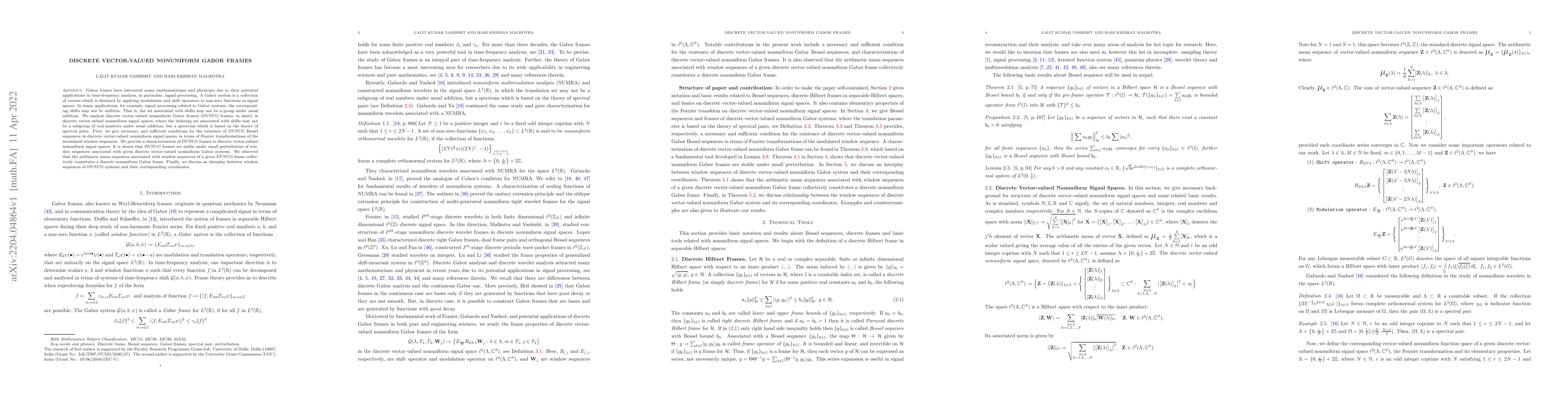Thumbnail for Discrete Vector-Valued Nonuniform Gabor Frames