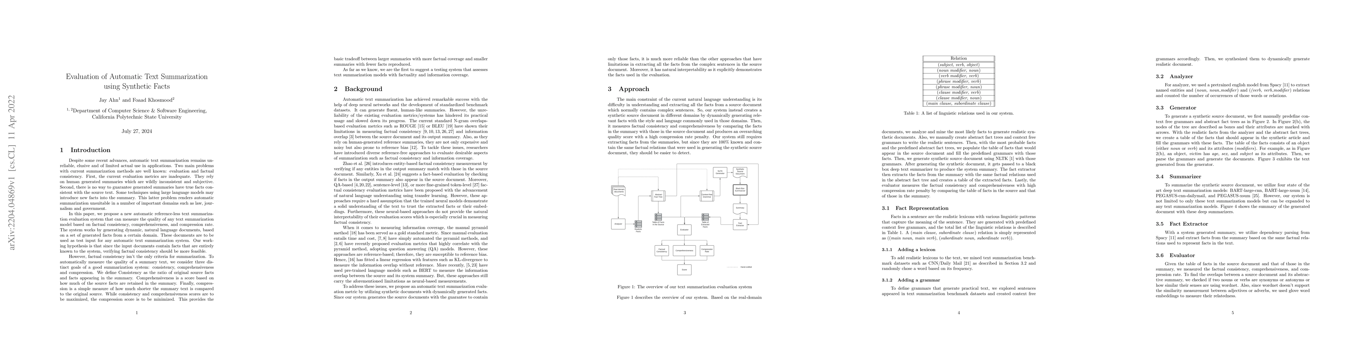 Thumbnail for Evaluation of Automatic Text Summarization using Synthetic Facts
