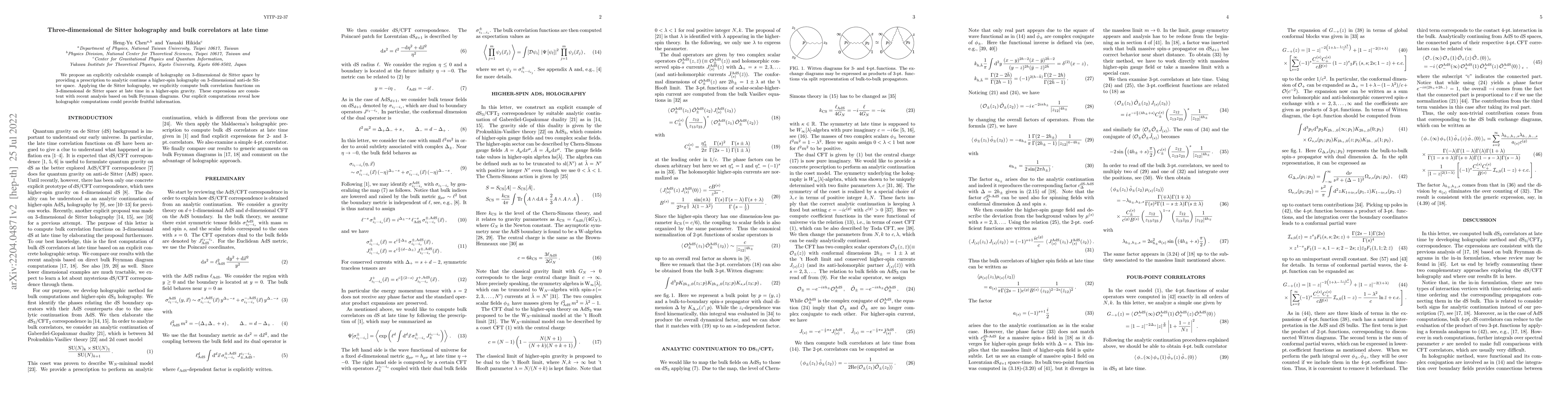 Thumbnail for Three-dimensional de Sitter holography and bulk correlators at late time