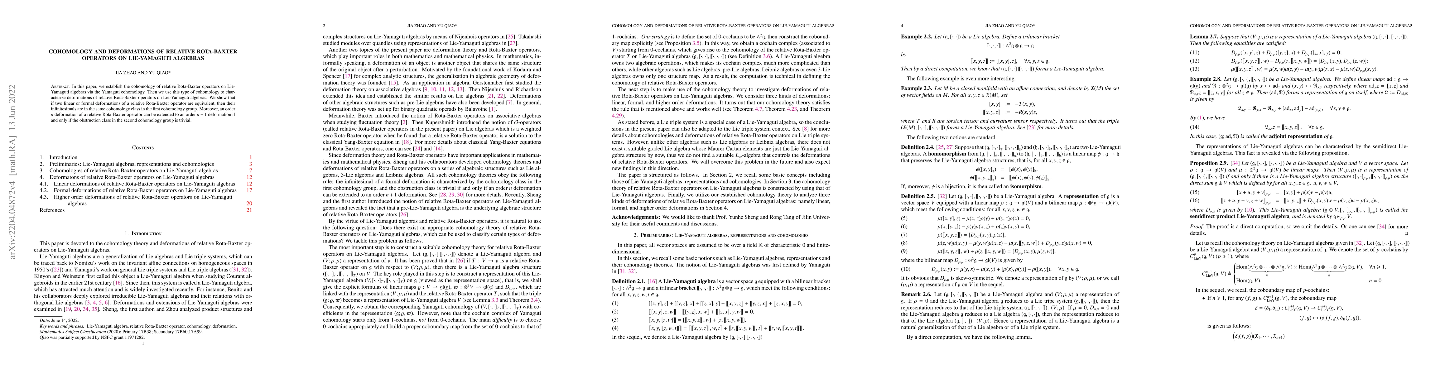 Thumbnail for Cohomology and deformations of Relative Rota-Baxter operators on
  Lie-Yamaguti algebras