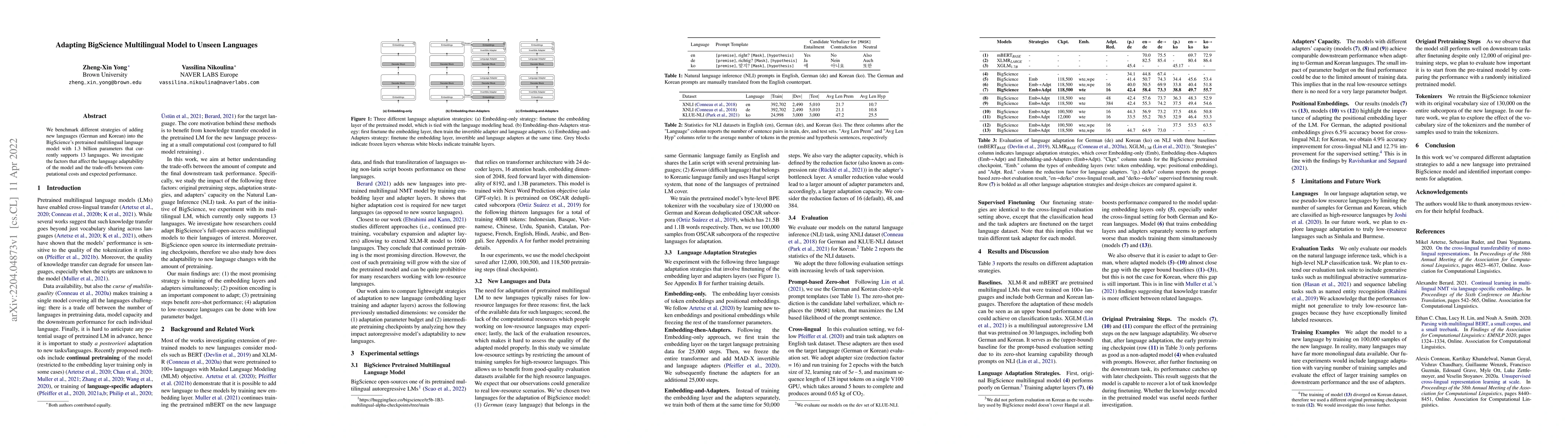 Thumbnail for Adapting BigScience Multilingual Model to Unseen Languages