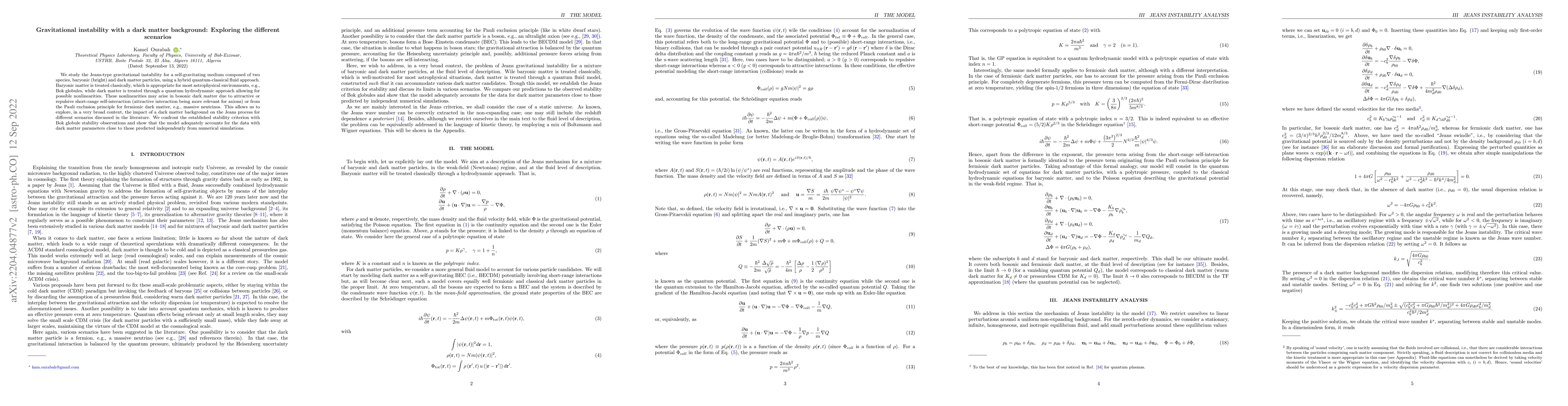 Thumbnail for Gravitational instability with a dark matter background: Exploring the
  different scenarios