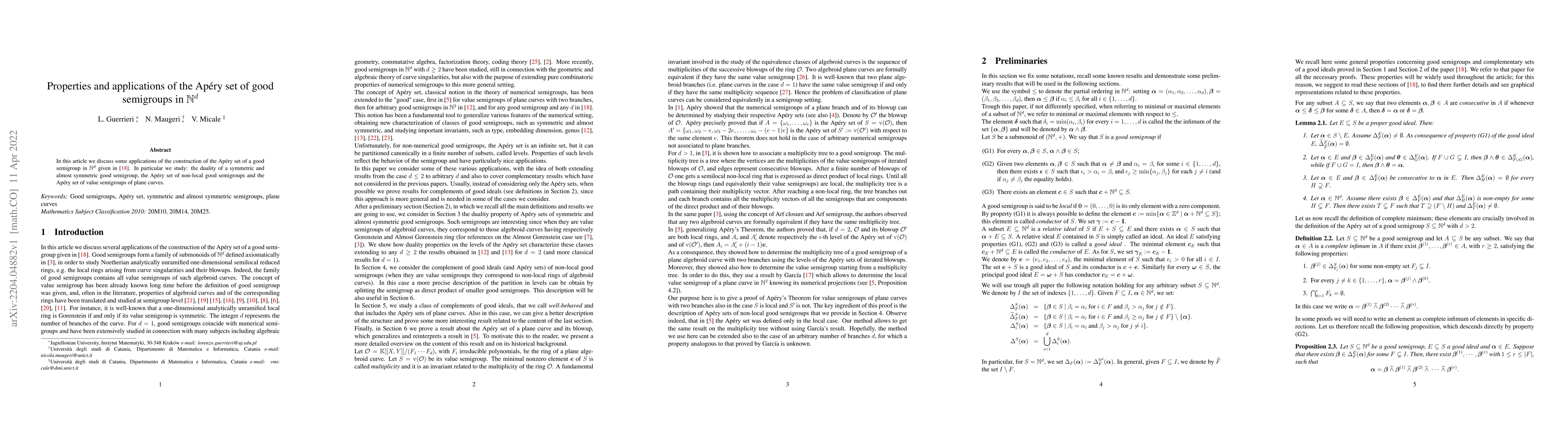 Thumbnail for Properties and applications of the Ap\'ery set of good semigroups in
  $\mathbb{N}^d$
