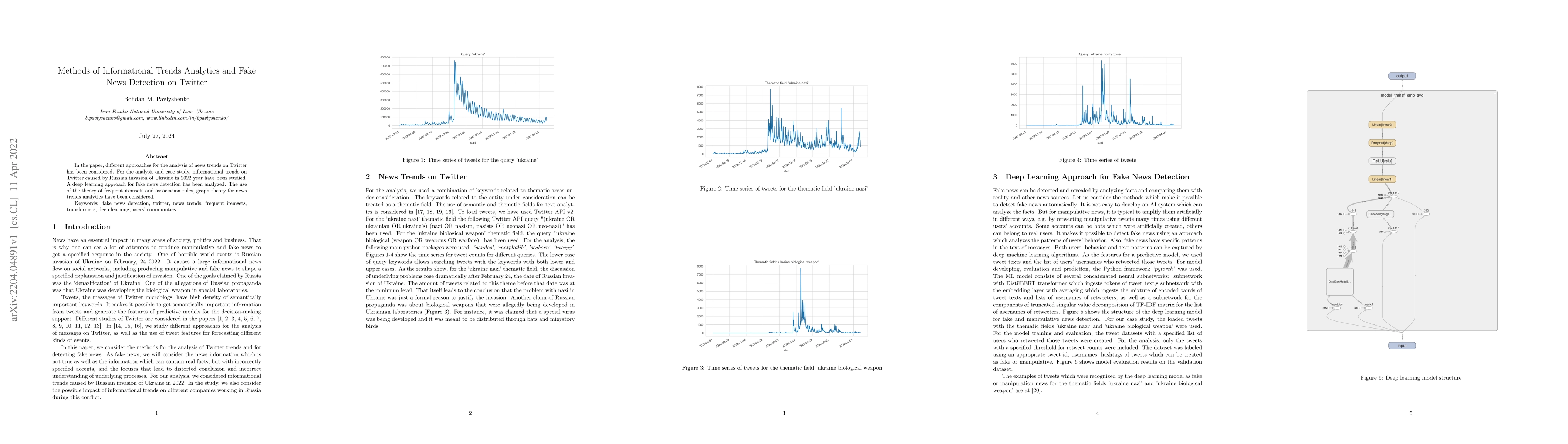 Thumbnail for Methods of Informational Trends Analytics and Fake News Detection on
  Twitter