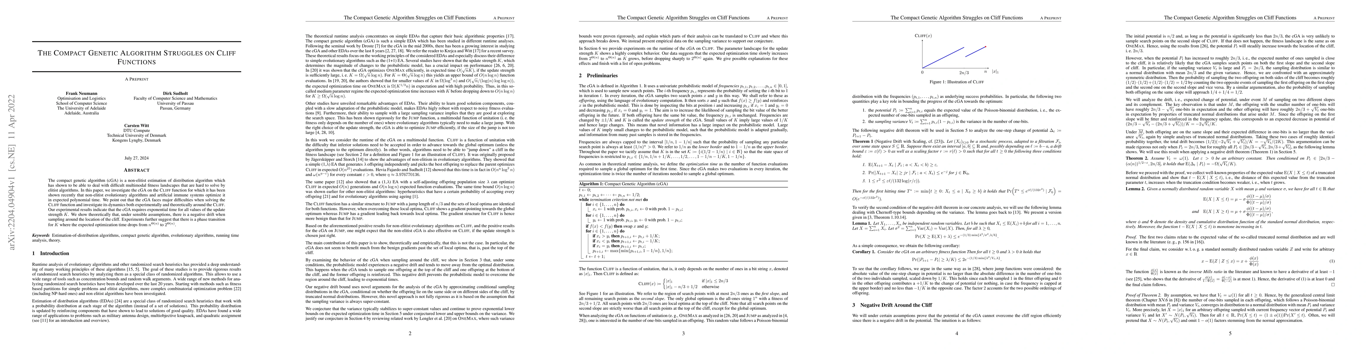 Thumbnail for The Compact Genetic Algorithm Struggles on Cliff Functions