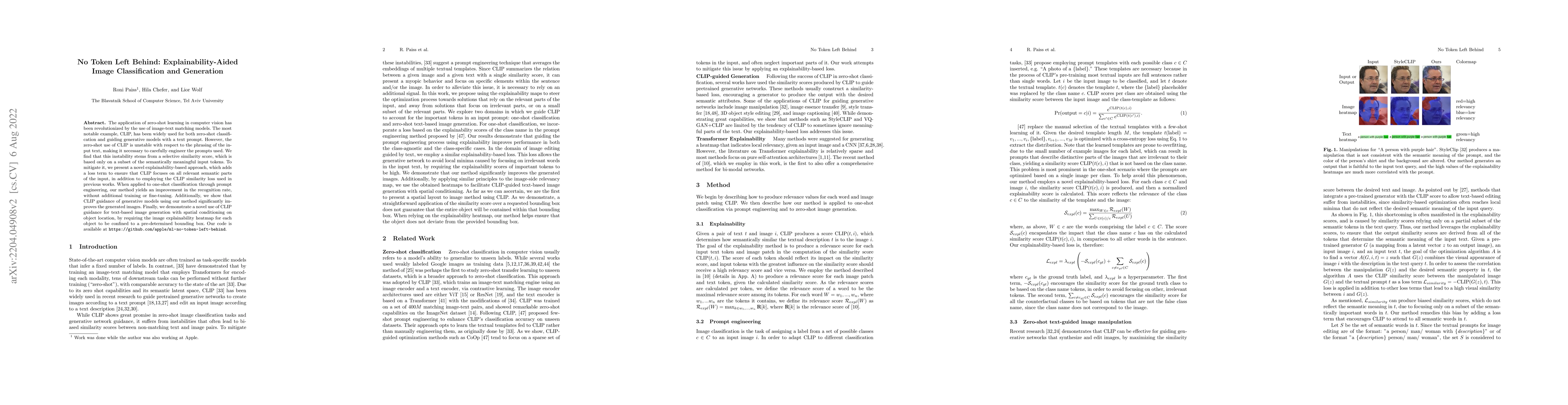 Thumbnail for No Token Left Behind: Explainability-Aided Image Classification and
  Generation