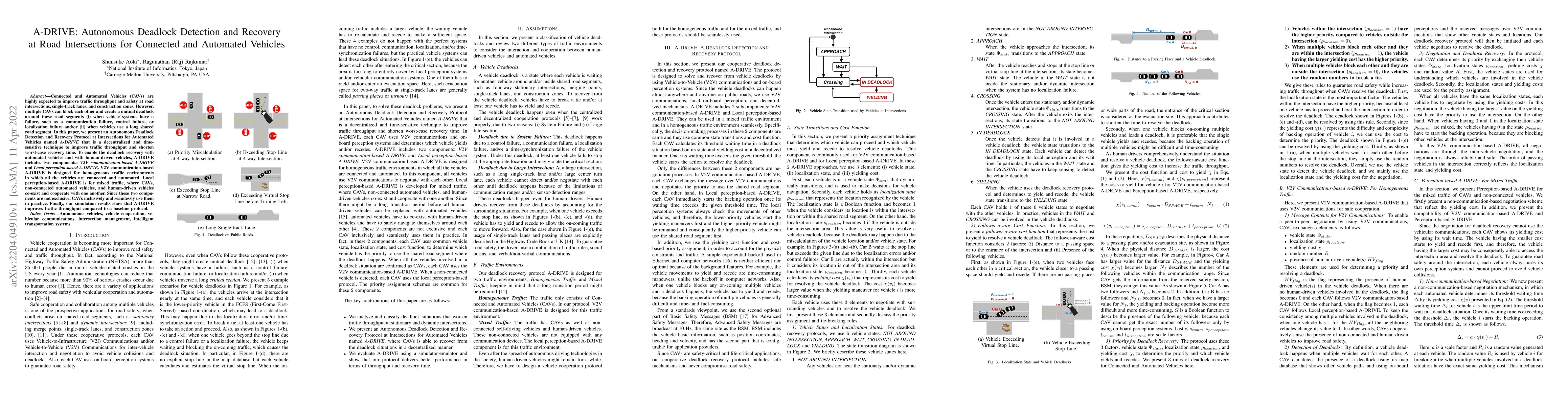 Thumbnail for A-DRIVE: Autonomous Deadlock Detection and Recovery at Road
  Intersections for Connected and Automated Vehicles