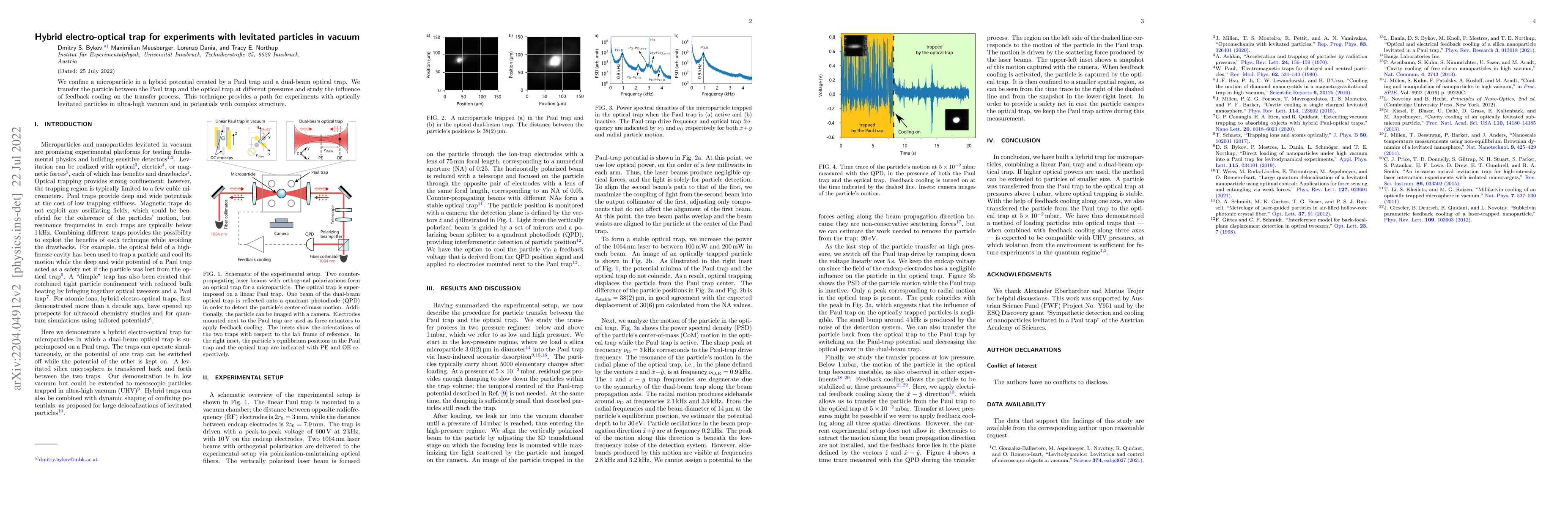 Thumbnail for Hybrid electro-optical trap for experiments with levitated particles in
  vacuum