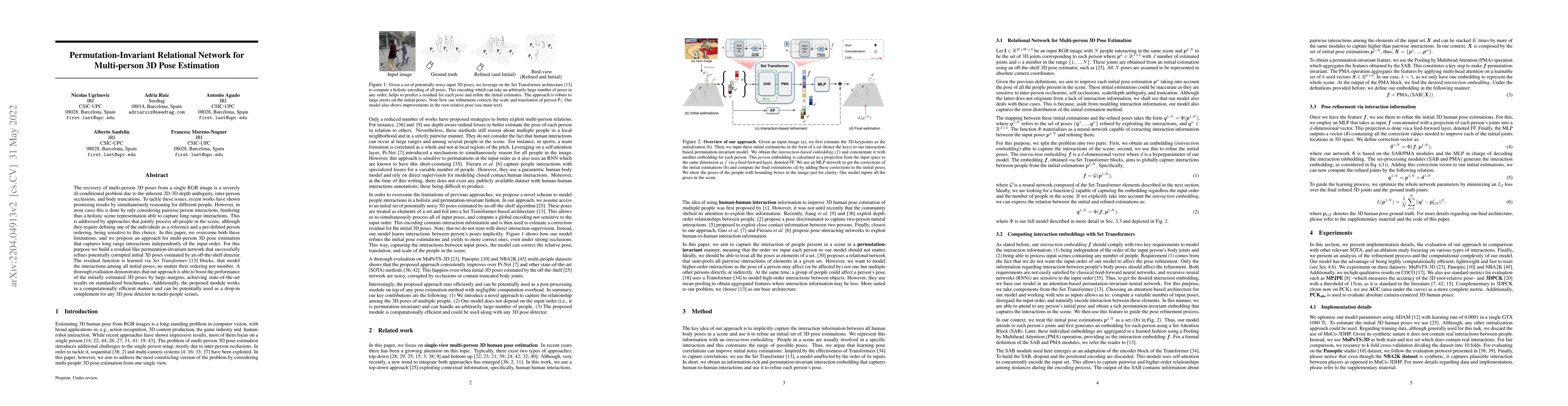 Thumbnail for Permutation-Invariant Relational Network for Multi-person 3D Pose
  Estimation