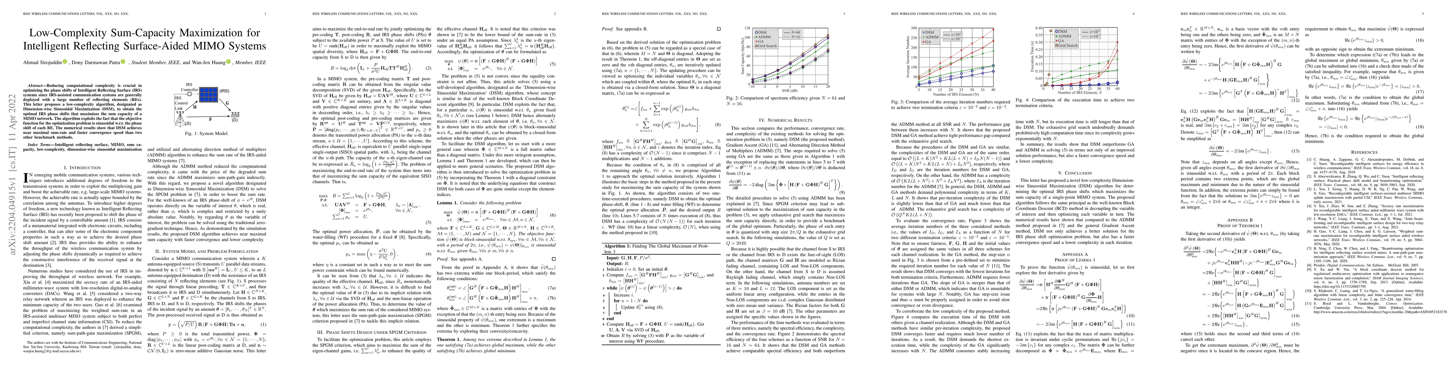 Thumbnail for Low-Complexity Sum-Capacity Maximization for Intelligent Reflecting
  Surface-Aided MIMO Systems