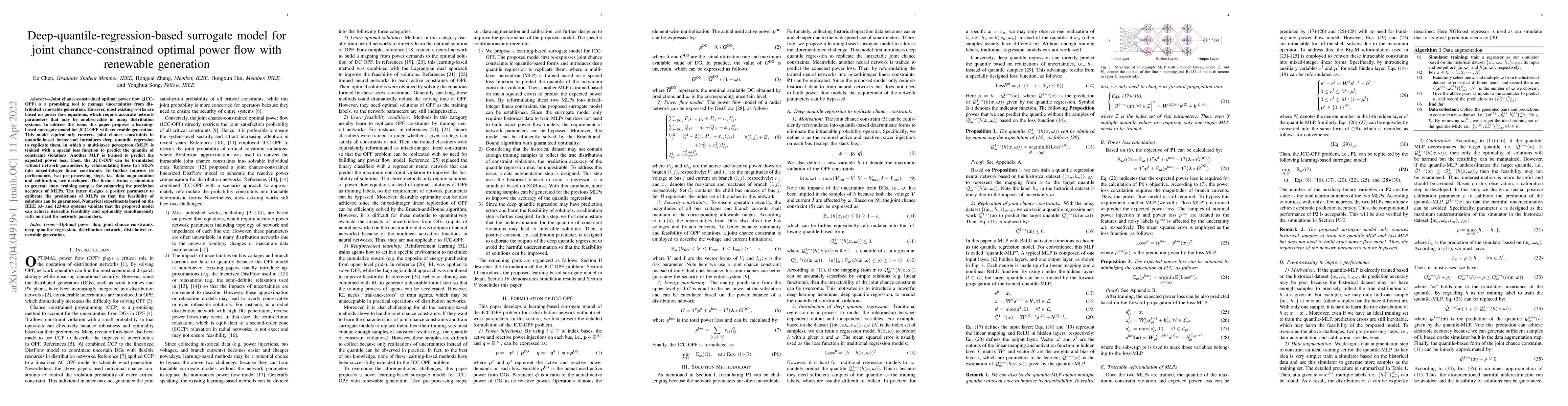 Thumbnail for Deep-quantile-regression-based surrogate model for joint
  chance-constrained optimal power flow with renewable generation