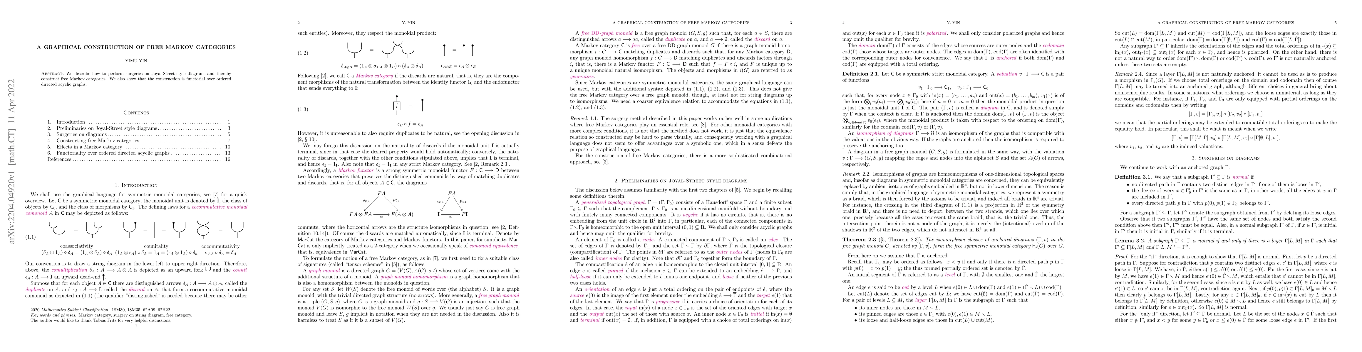 Thumbnail for A graphical construction of free Markov categories