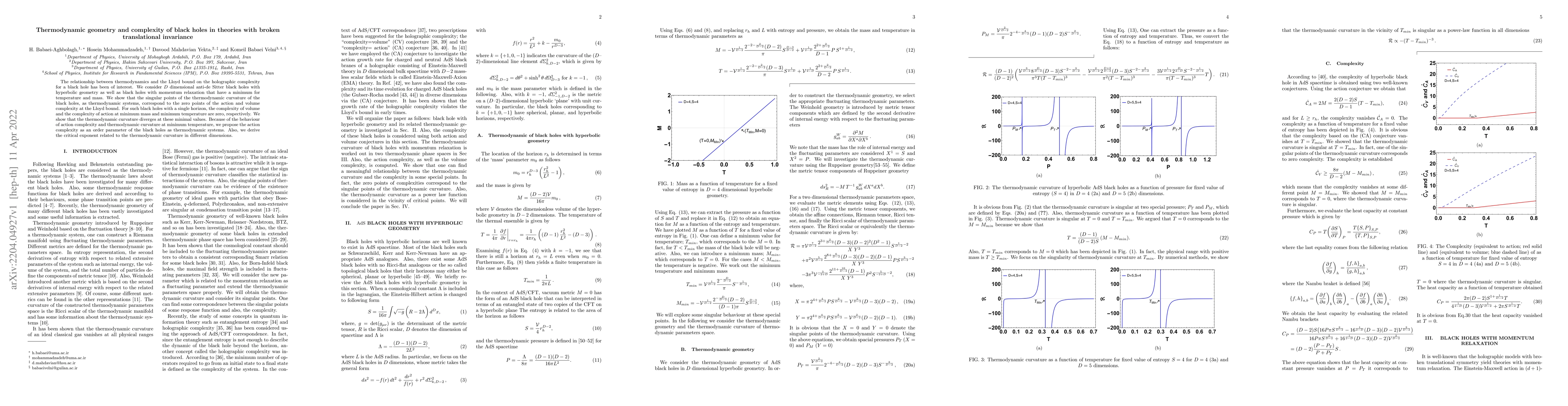 Thumbnail for Thermodynamic geometry and complexity of black holes in theories with
  broken translational invariance