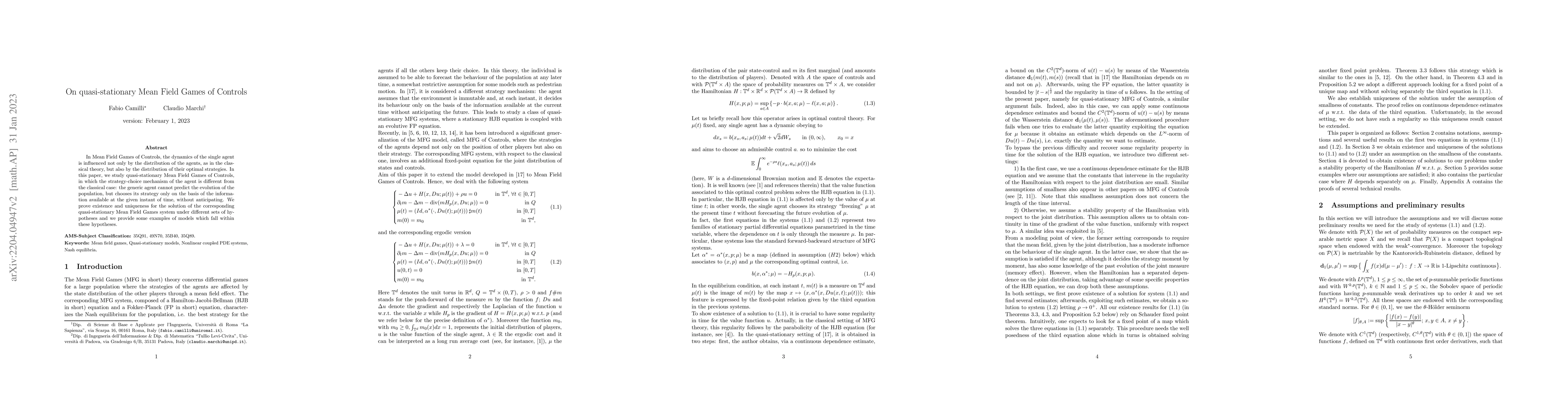 Thumbnail for On quasi-stationary Mean Field Games of Controls