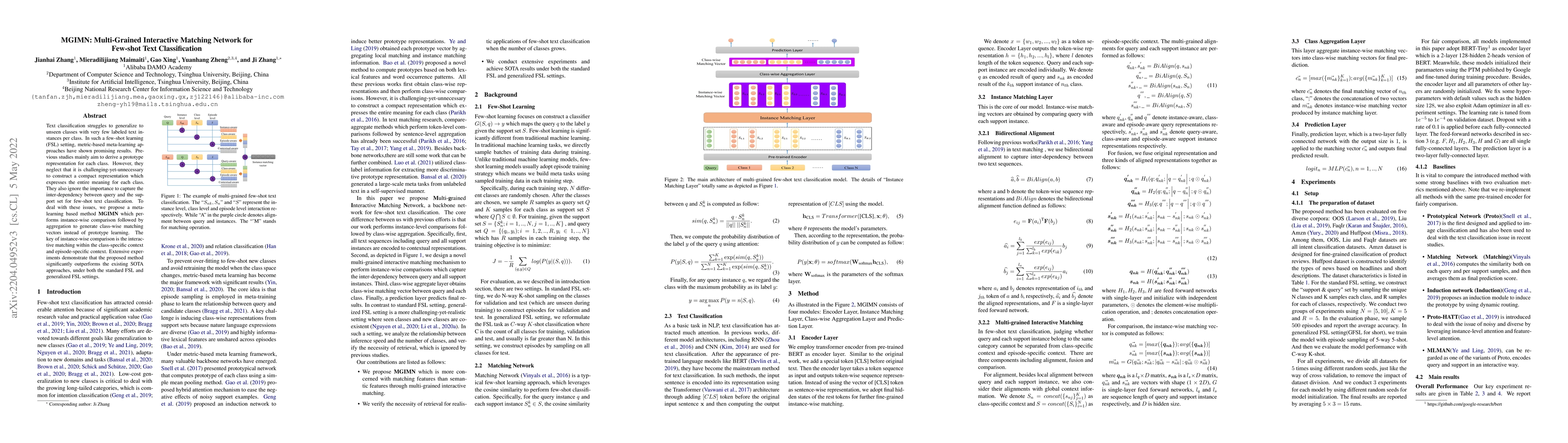 Thumbnail for MGIMN: Multi-Grained Interactive Matching Network for Few-shot Text
  Classification