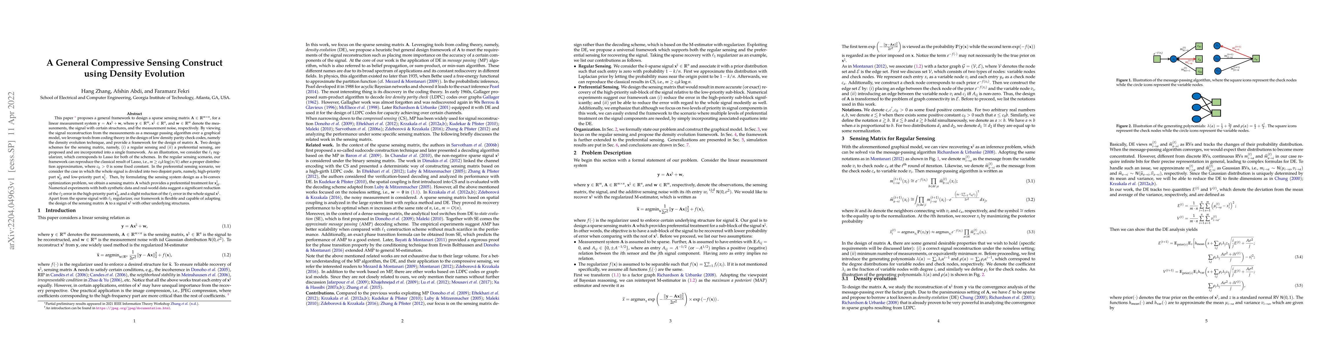 Thumbnail for A General Compressive Sensing Construct using Density Evolution