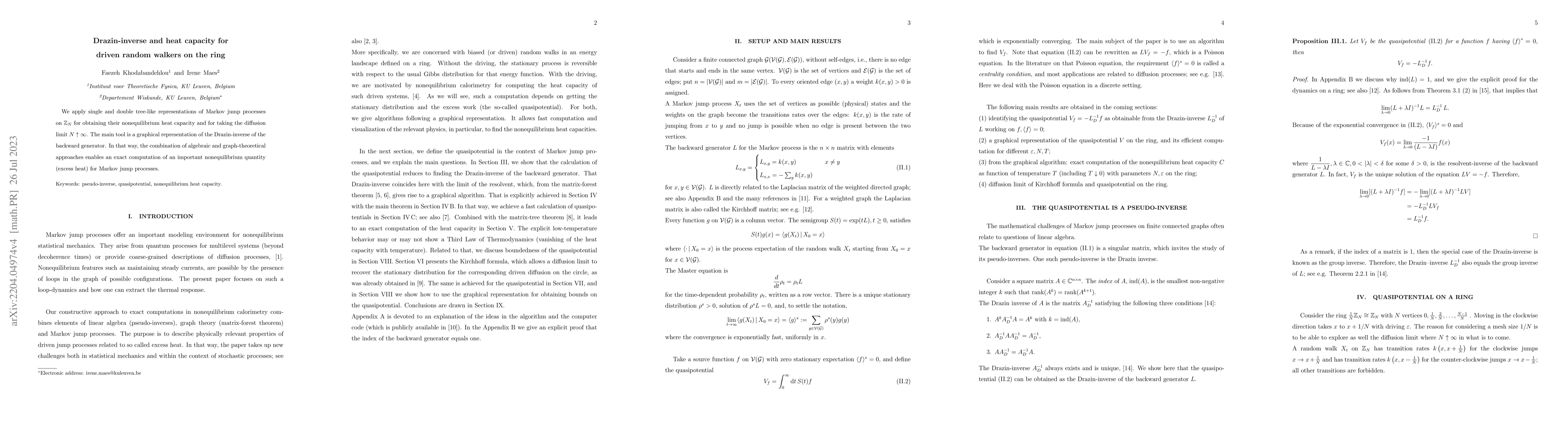 Thumbnail for Drazin-Inverse and heat capacity for driven random walks on the ring