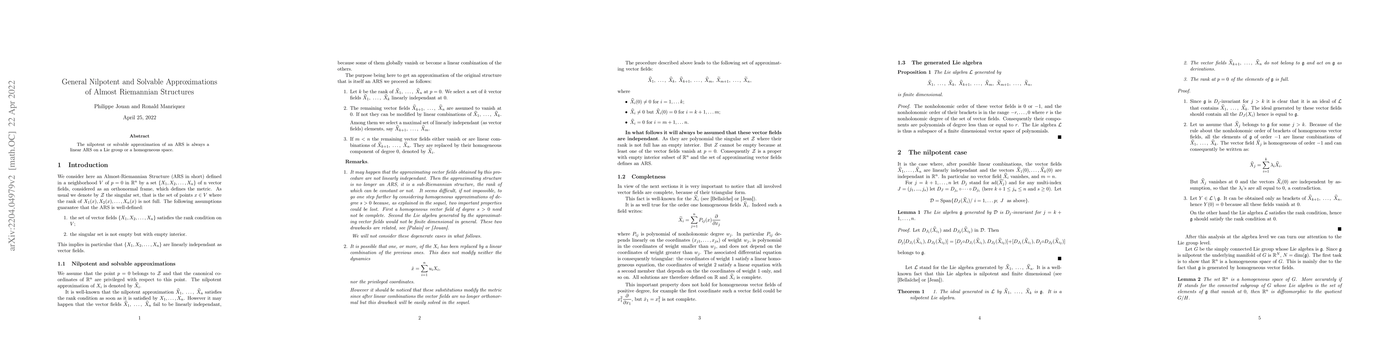 Thumbnail for General Nilpotent and Solvable Approximations of Almost-Riemannian
  Structures