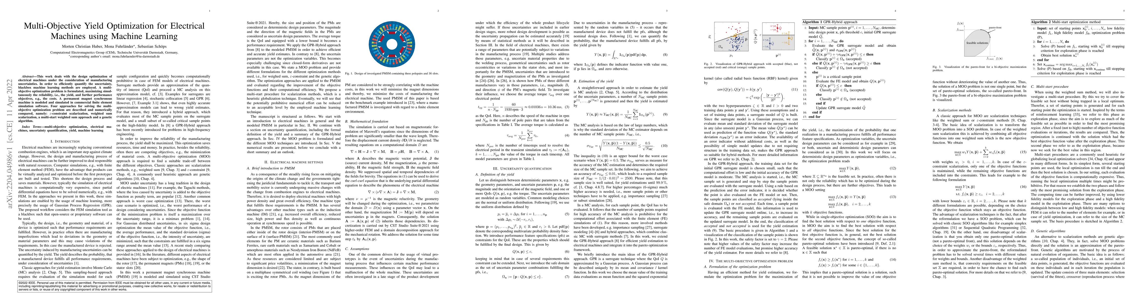 Thumbnail for Multi-Objective Yield Optimization for Electrical Machines using Machine
  Learning