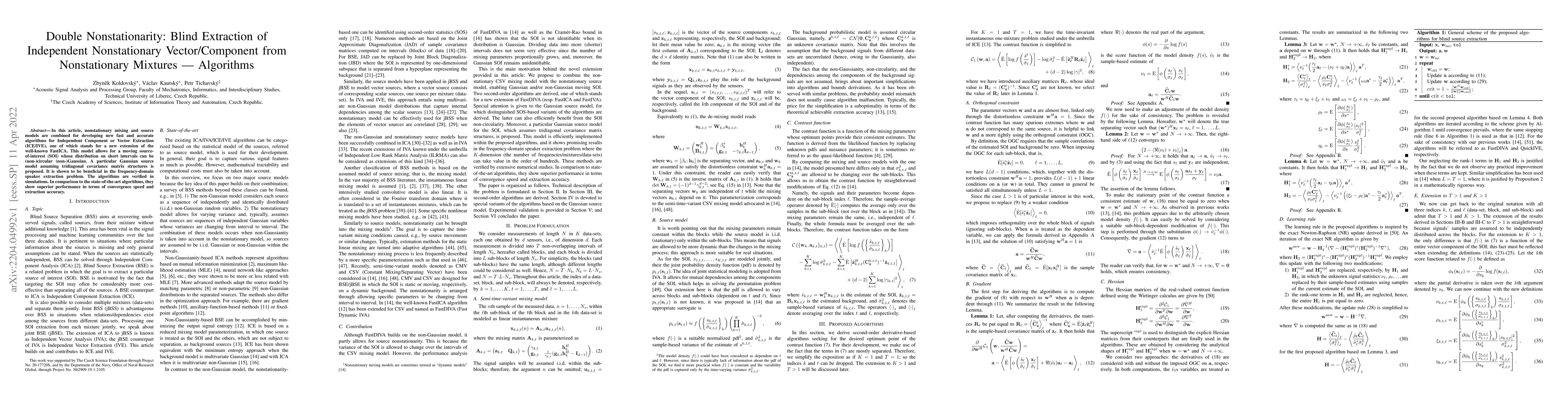 Thumbnail for Double Nonstationarity: Blind Extraction of Independent Nonstationary
  Vector/Component from Nonstationary Mixtures -- Algorithms