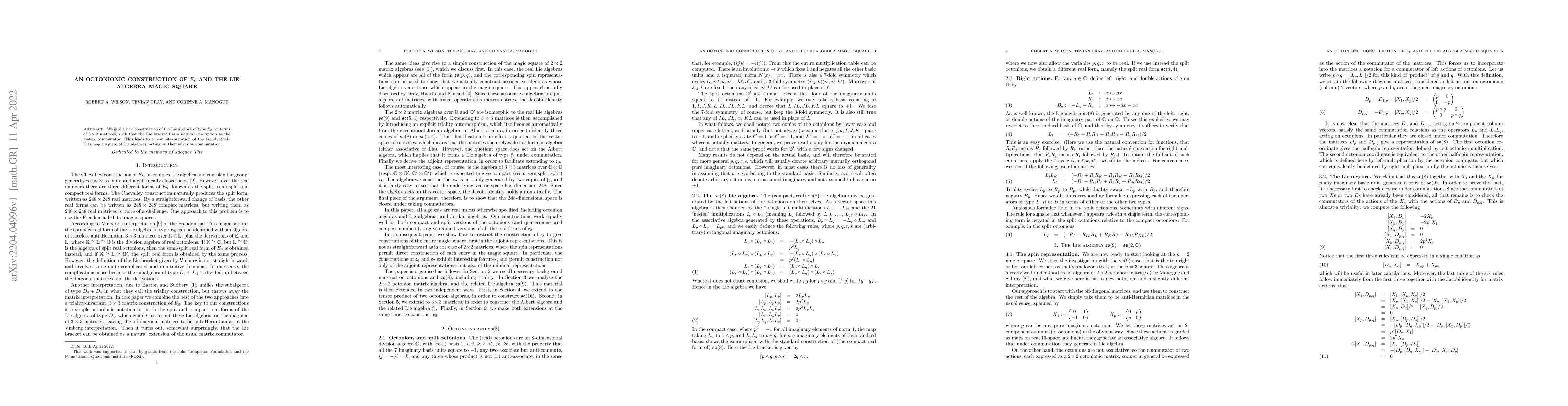 Thumbnail for An octonionic construction of $E_8$ and the Lie algebra magic square