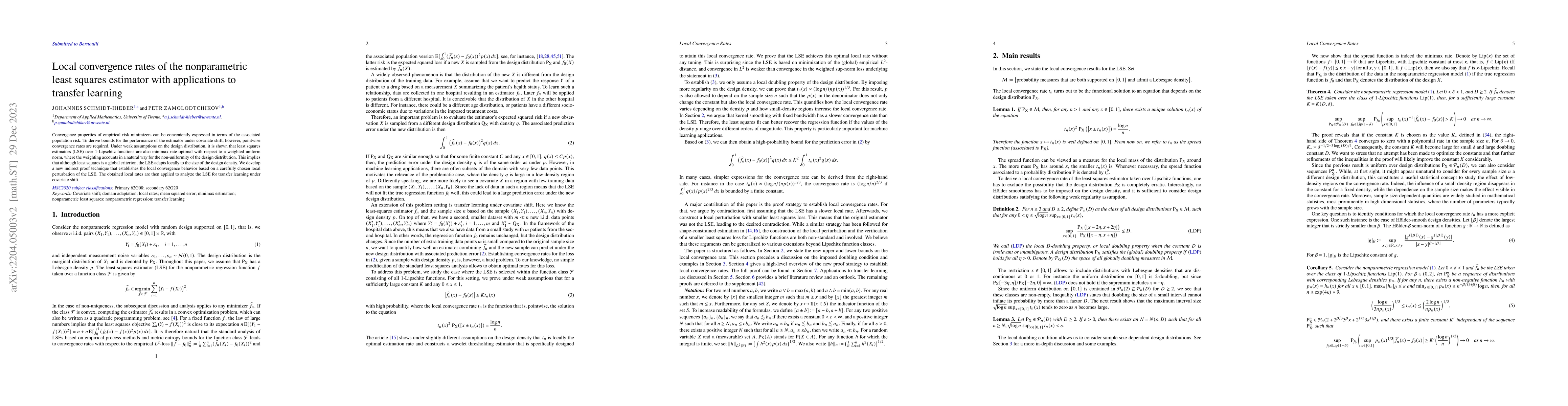 Thumbnail for Local convergence rates of the nonparametric least squares estimator
  with applications to transfer learning