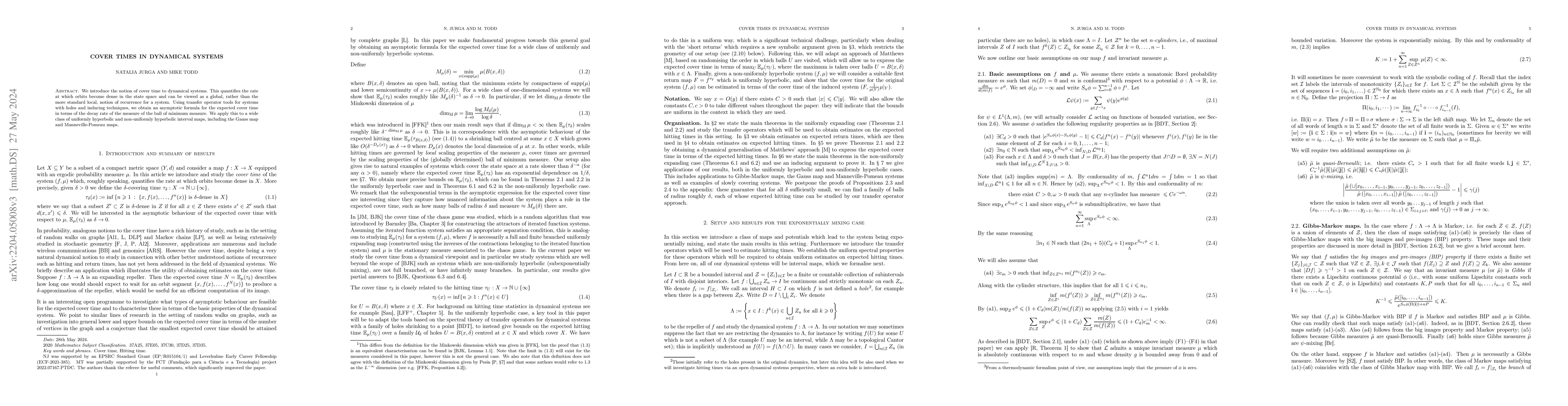 Thumbnail for Cover times in dynamical systems