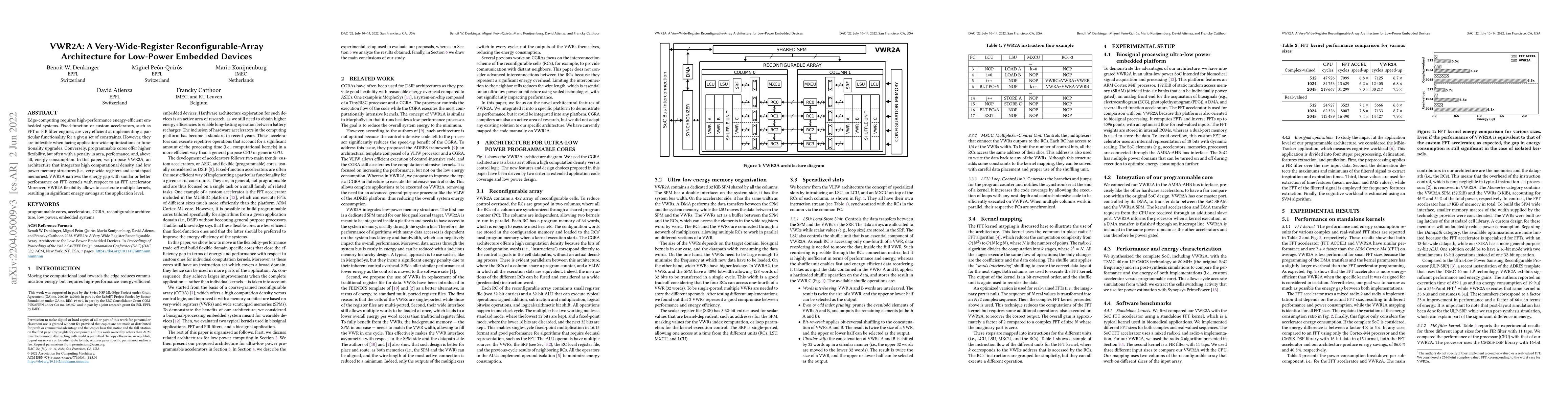 Thumbnail for VWR2A: A Very-Wide-Register Reconfigurable-Array Architecture for
  Low-Power Embedded Devices
