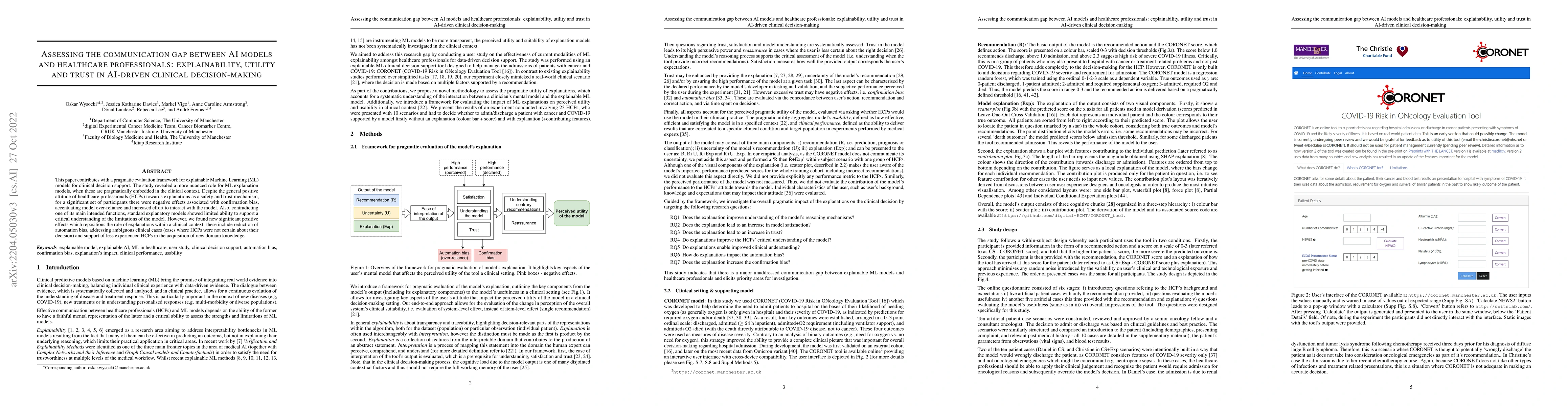 Thumbnail for Assessing the communication gap between AI models and healthcare
  professionals: explainability, utility and trust in AI-driven clinical
  decision-making